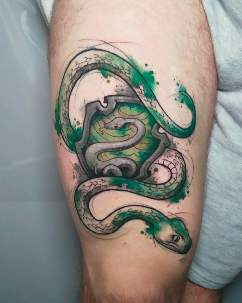 Watercolor Slytherin Sigil With Dark Mark Harry potter