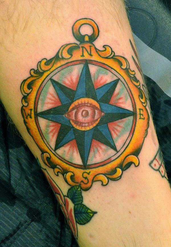 traditional compass arm tattoo