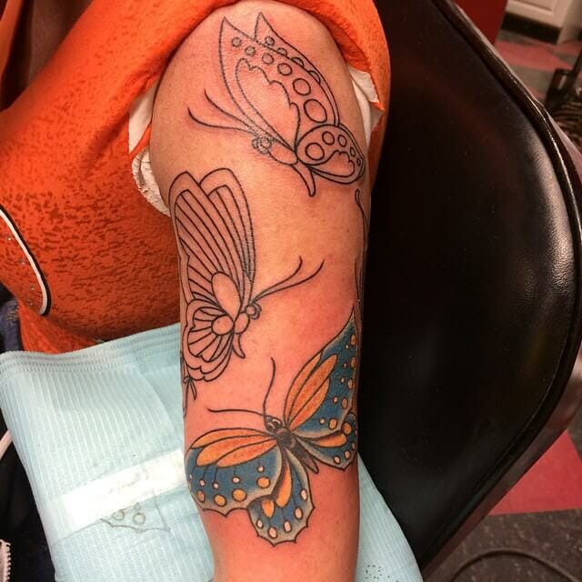 Butterfly Trio Arm Sleeve Tattoo