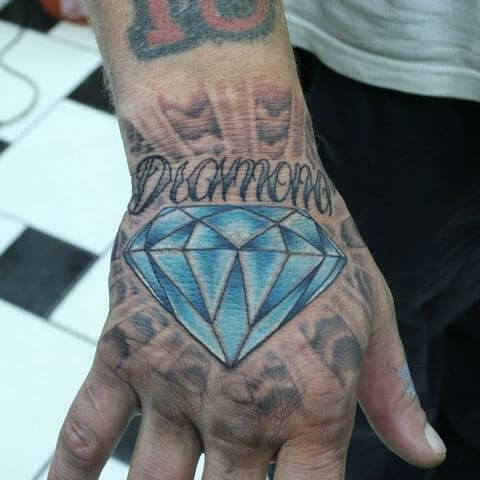 Right Dorsal Blue Traditional Diamond Tattoo Designs