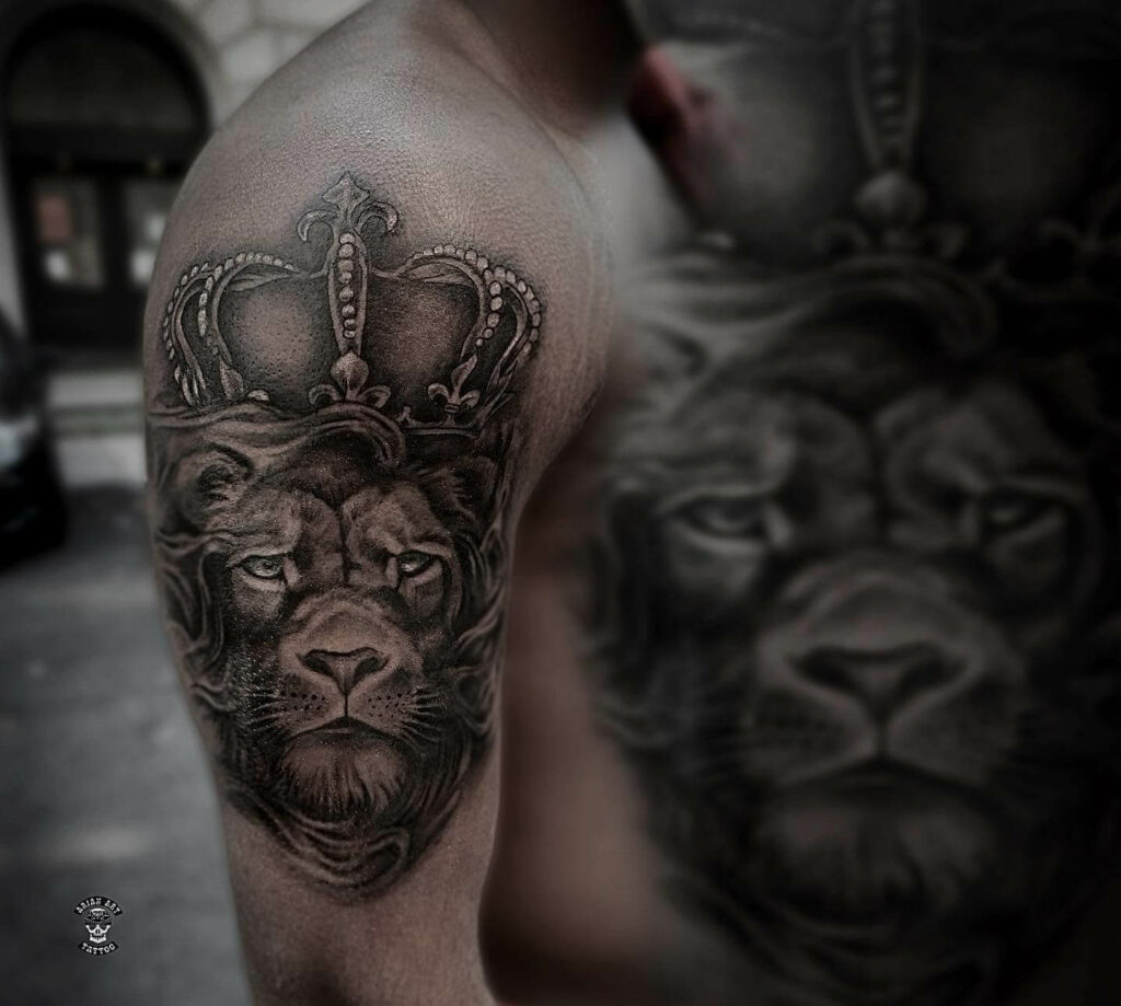 Lion Head Tattoo With A Crown