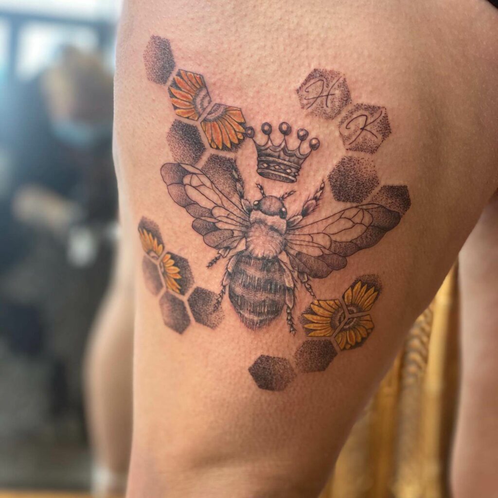 Queen Bee And Honeycomb Tattoo