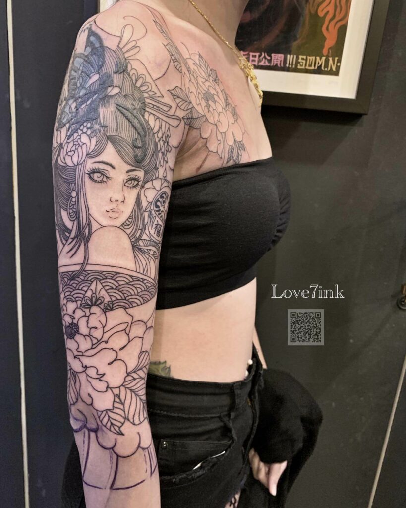  Beautiful Japanese Geisha Tattoo Sketch On Arm