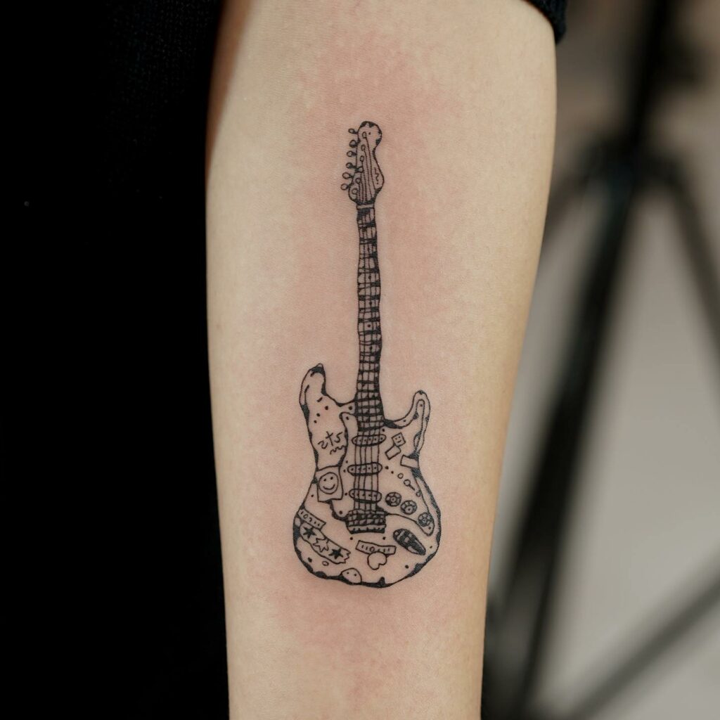 Minimalist Simple Guitar Tattoo