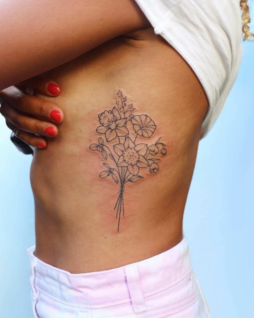 Bundle Of Flowers Side Boob Tattoo