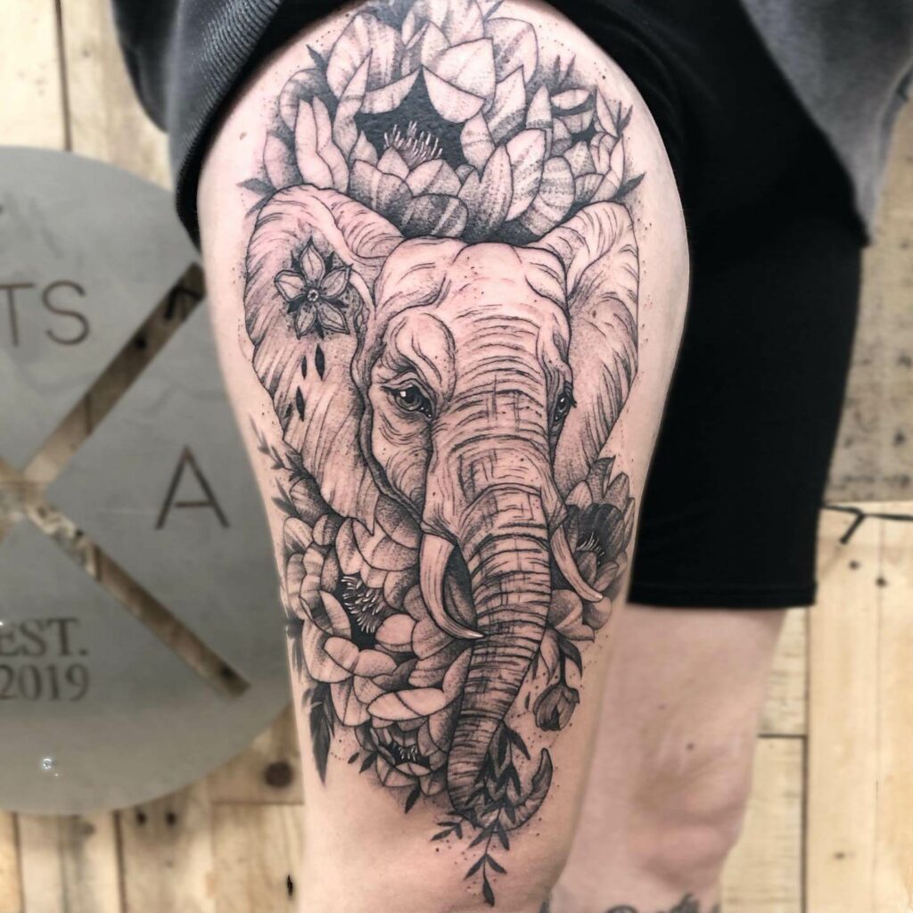 Mandala elephant hamsa hand  Mary Jane Tattoo  Dotwork Artist  Artlien  gypsy