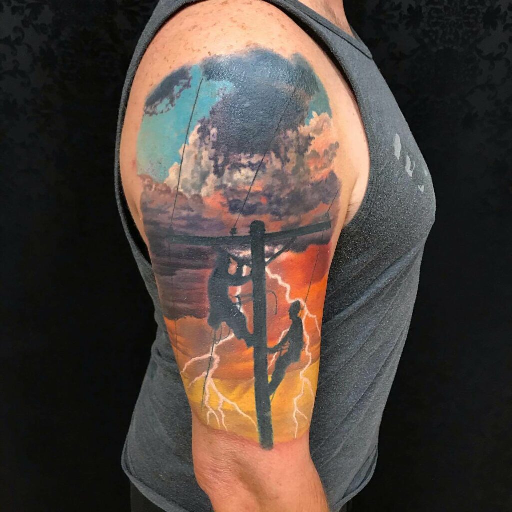 Colorful Lineman Tattoos With Scenary
