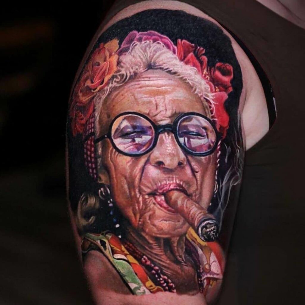 Funky Granny With A Blunt Tattoo