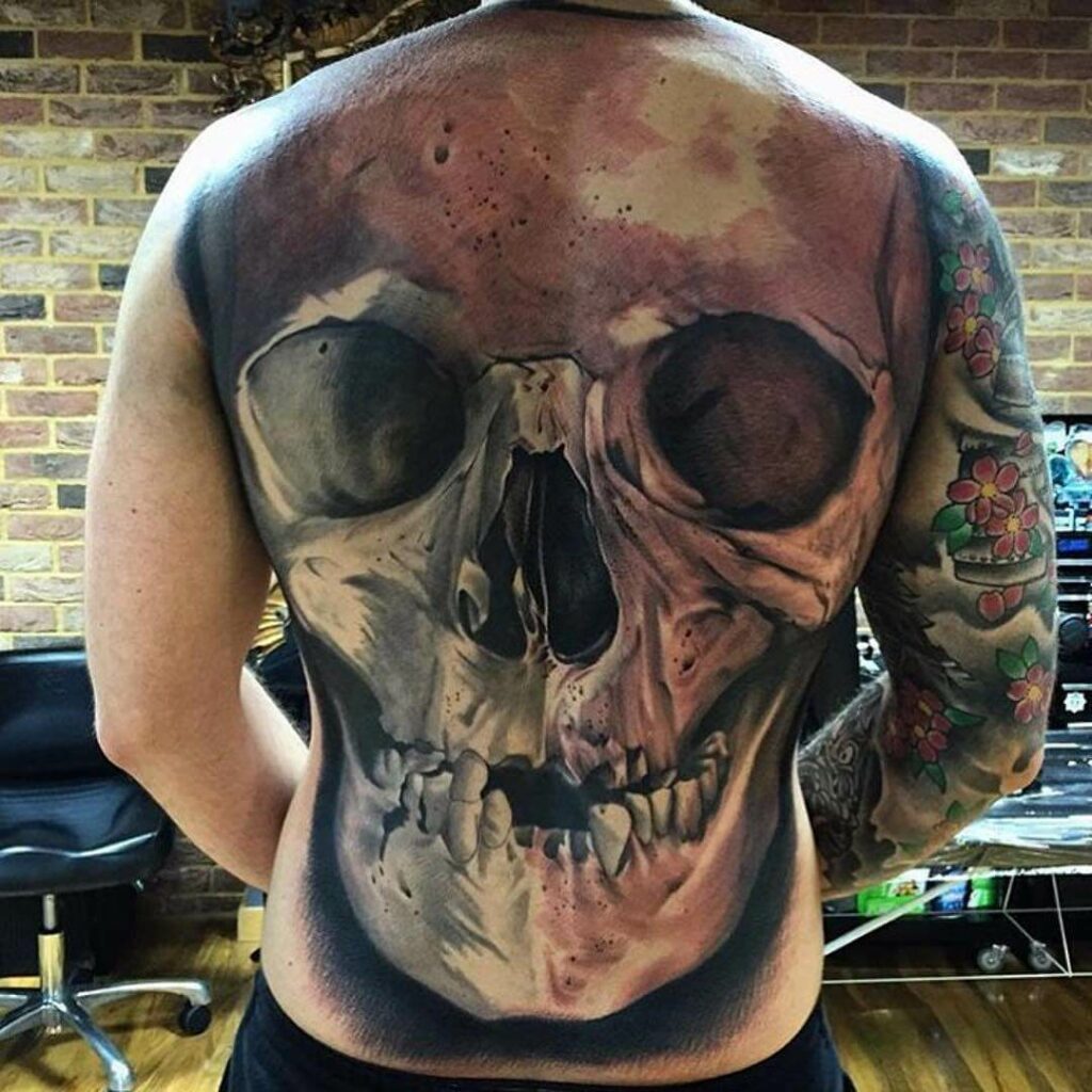 Simple Skull Full Back Tattoo