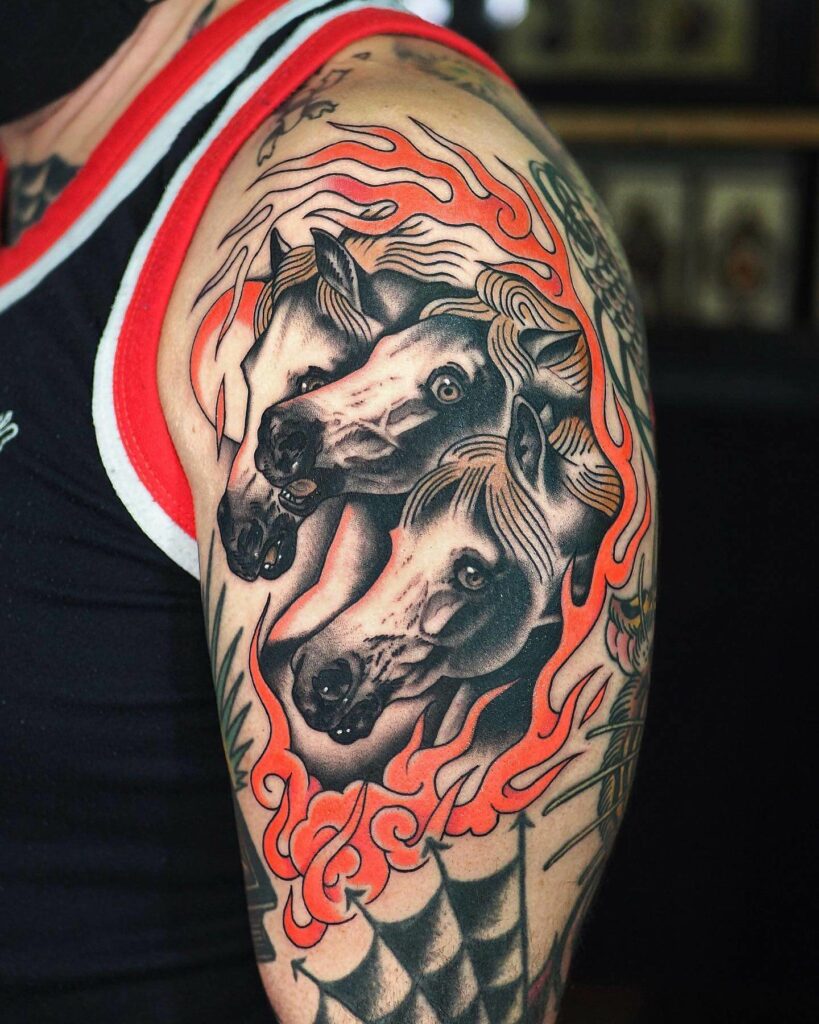 Fiery Traditional Horse Tattoo