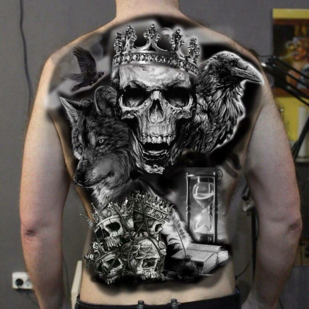 Skull With A Crown Back Tattoo