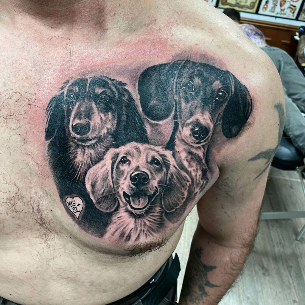 Wiener Dogs Chest Portrait Tattoo
