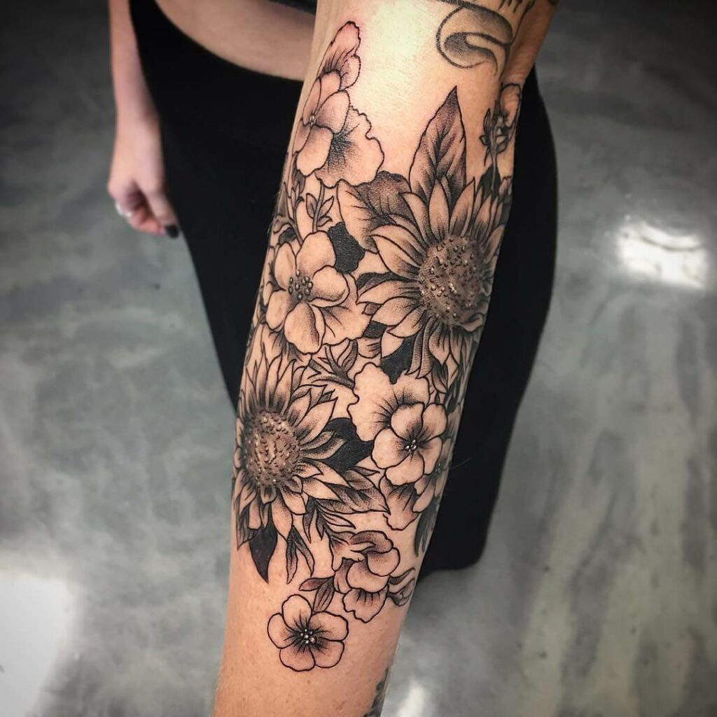 Sunflower Flower Sleeve Tattoo