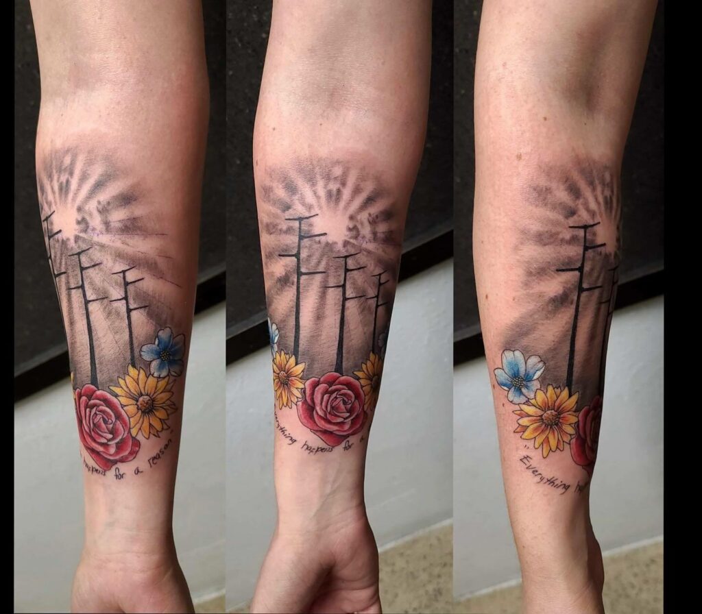 Lineman Tattoo With Beautiful Floral Designs