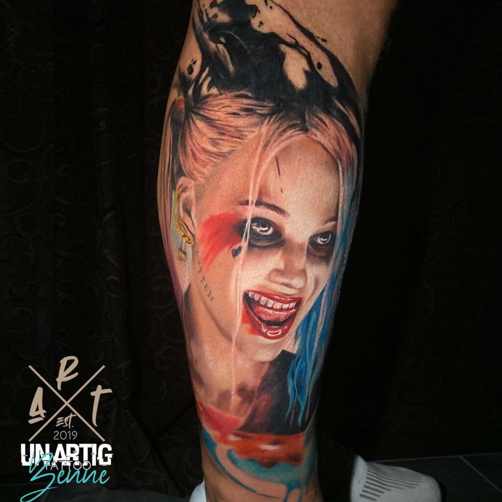 Joker Harley Quinn Leg Sleeve Tattoo