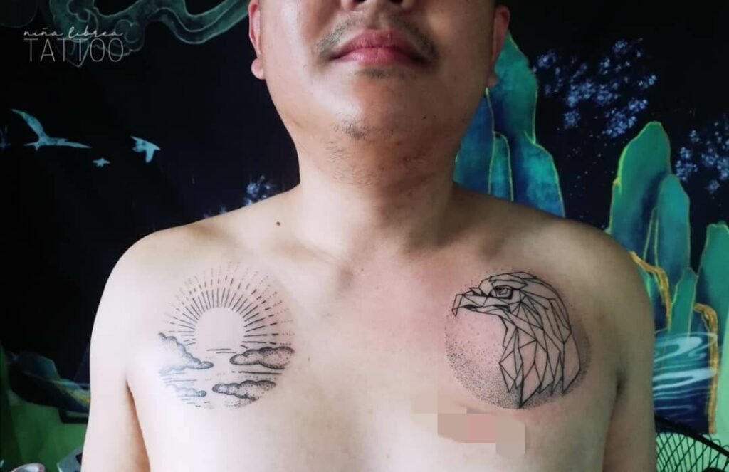 Sun And Cloud Chest Tattoos