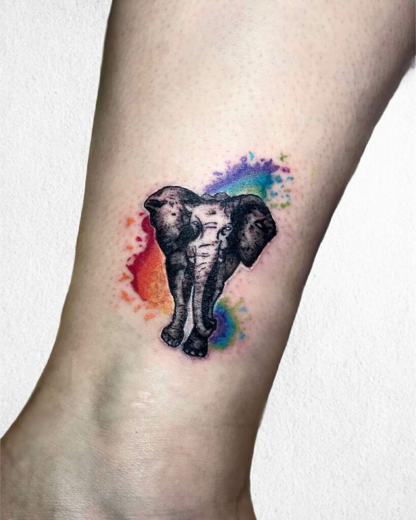 Watercolor Elephant Tattoo On Hand