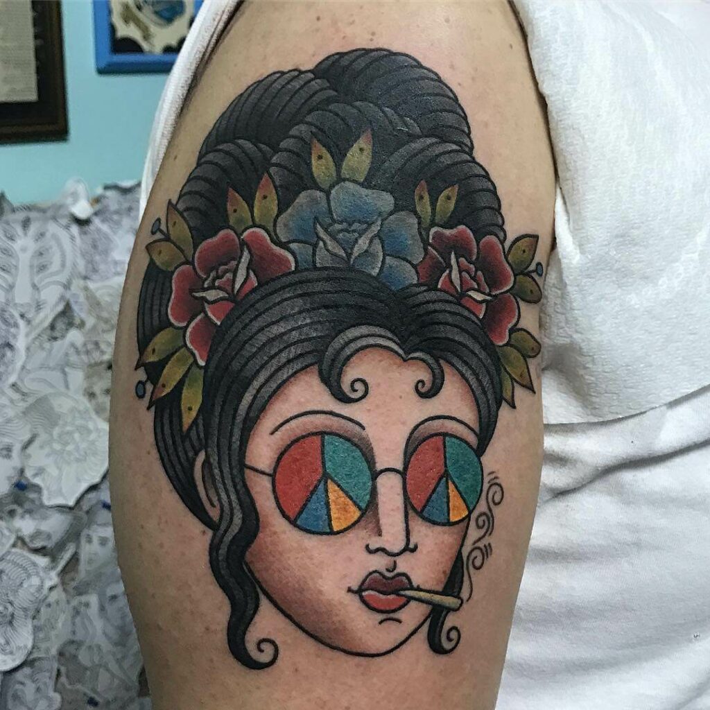 Funky & Savage Hippie Shoulder Tattoo