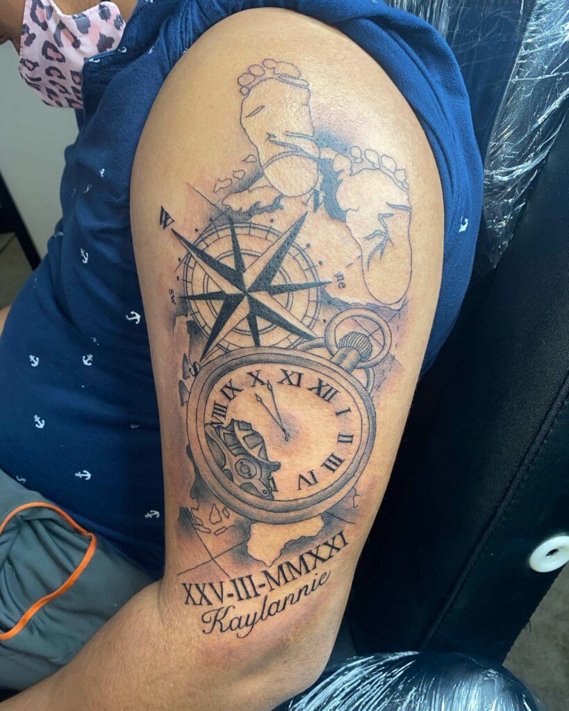 melting clock tattoo sleeve