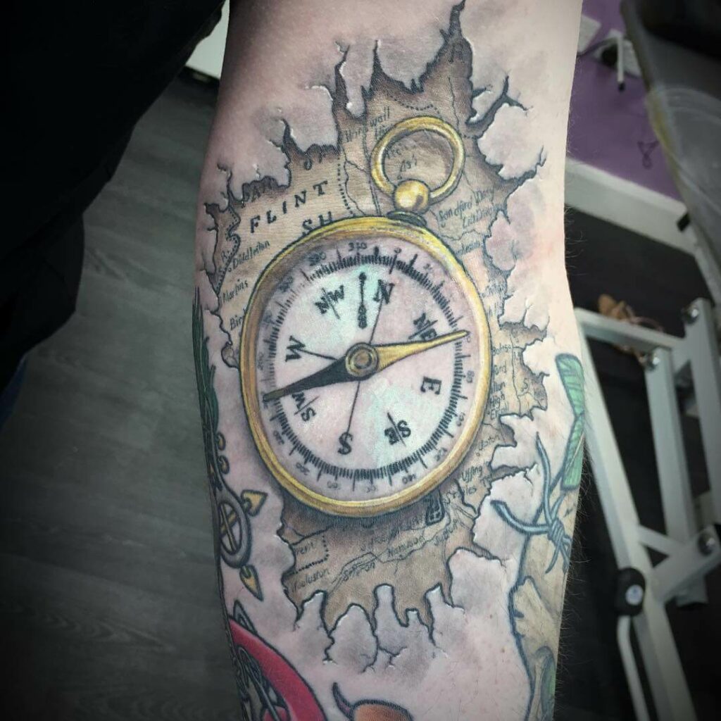 Historic Cartography And Compass Tattoo
