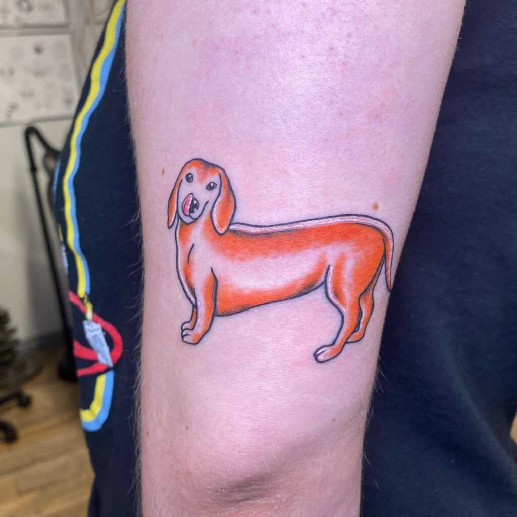 Simple And Colorful Wiener Dog Tattoo