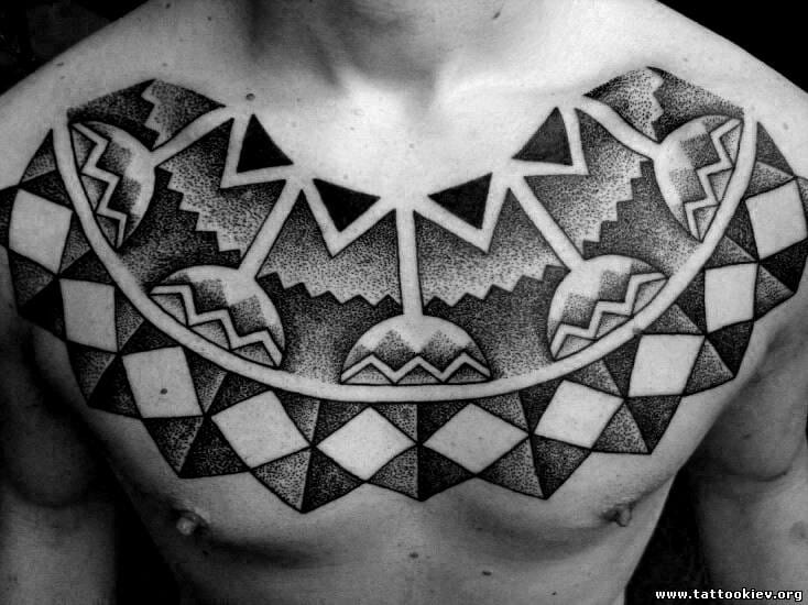 Abstract Tribal Chest Tattoo