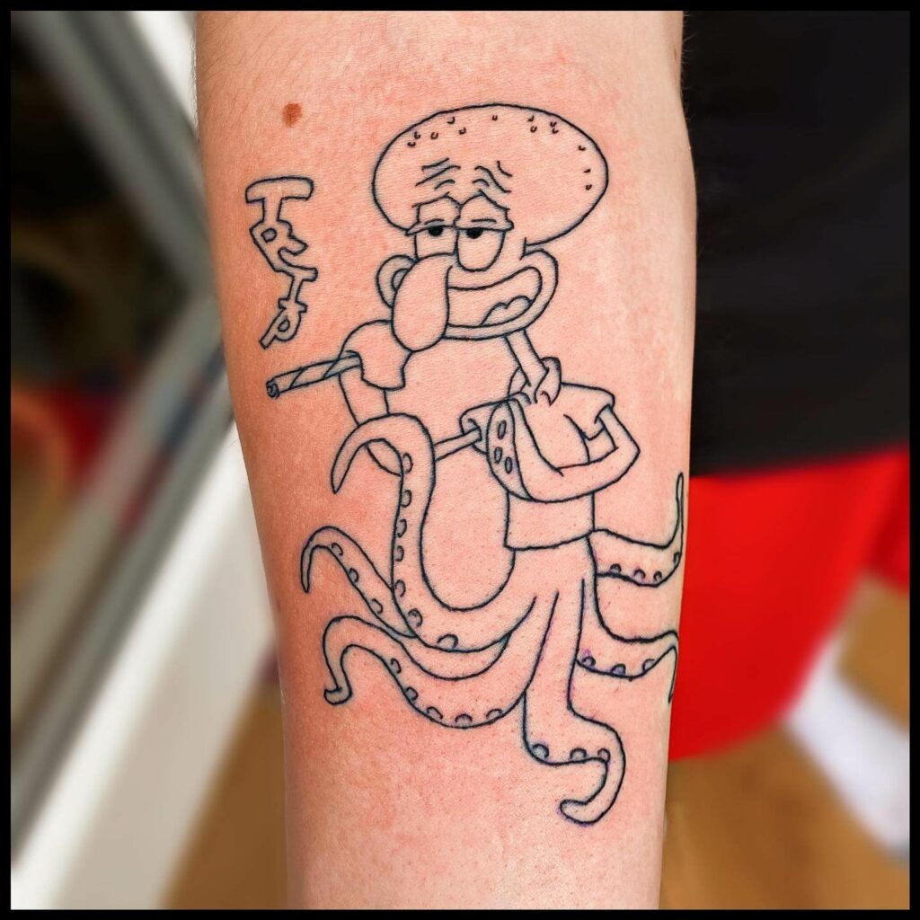 Squidward With A Blunt Tattoo