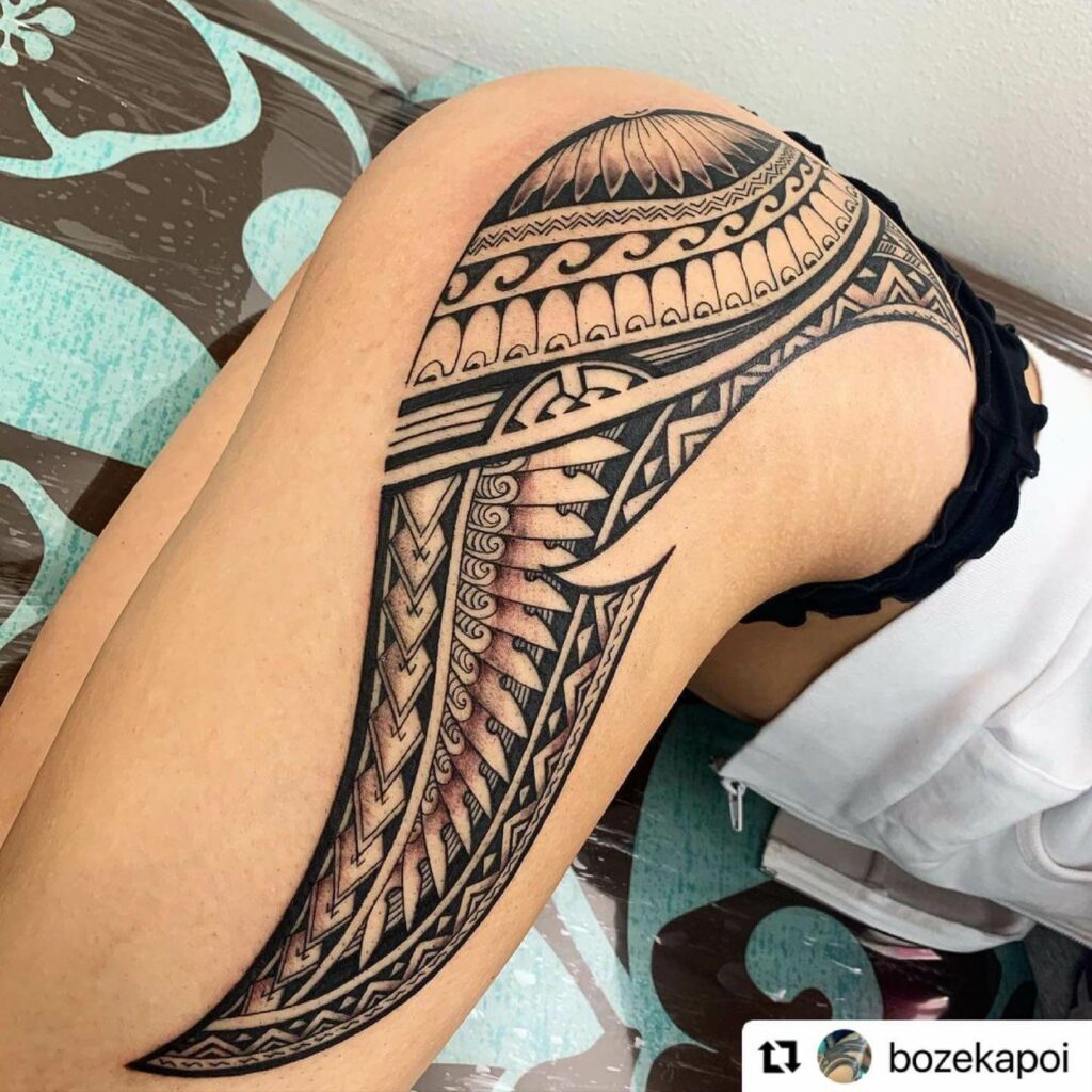 Bold Black Tribal Leg Tattoo