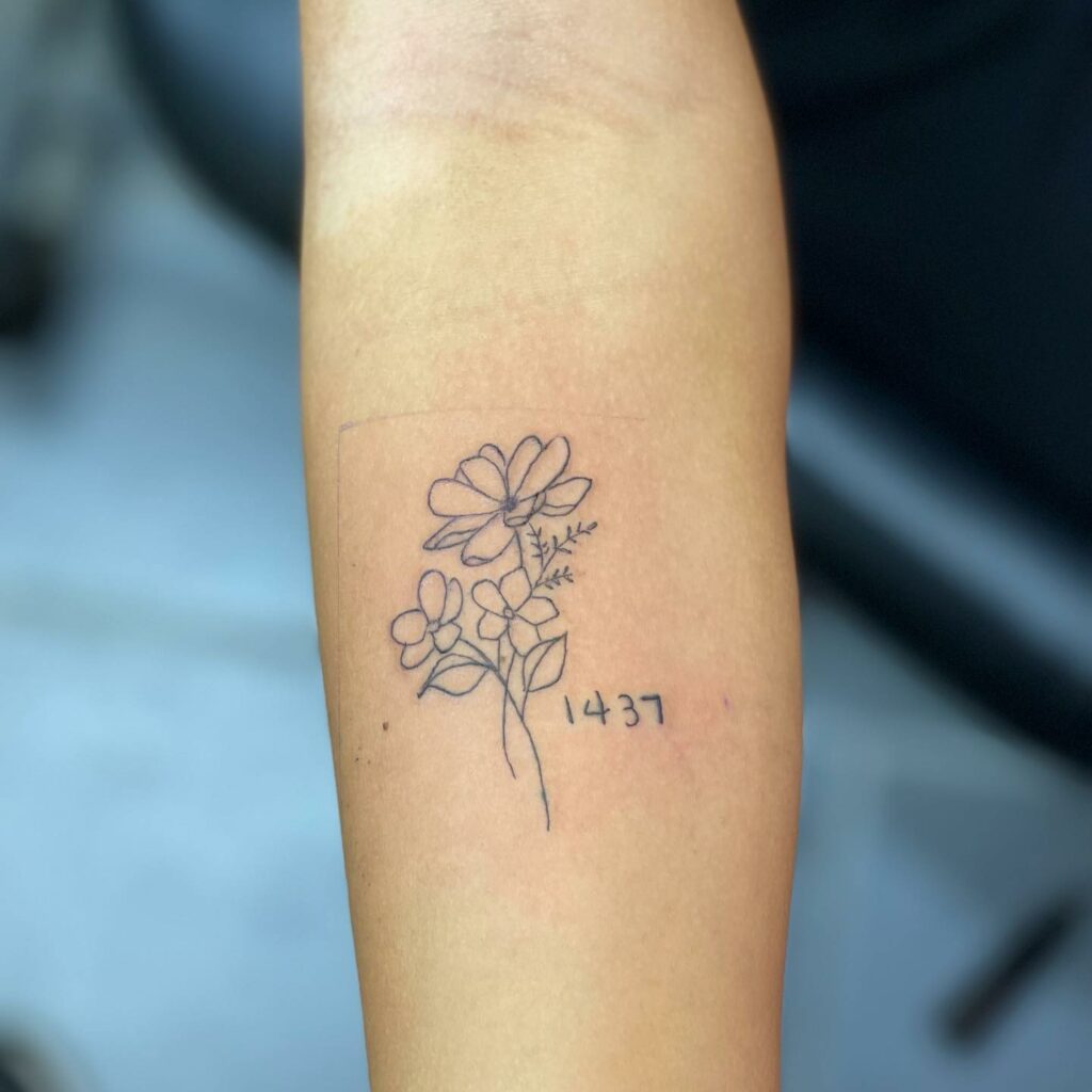 Minimalist Lettering Flower Tattoo