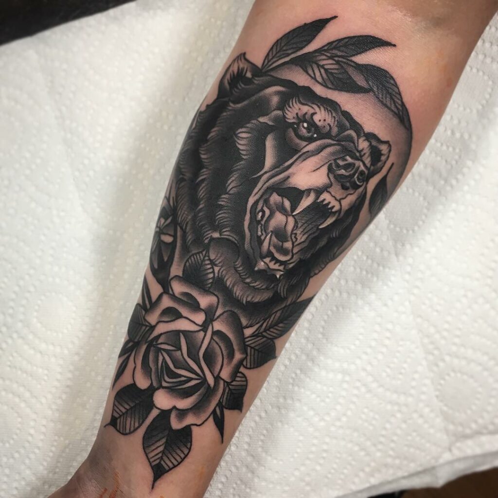 The Big Bear Tattoo With Rose