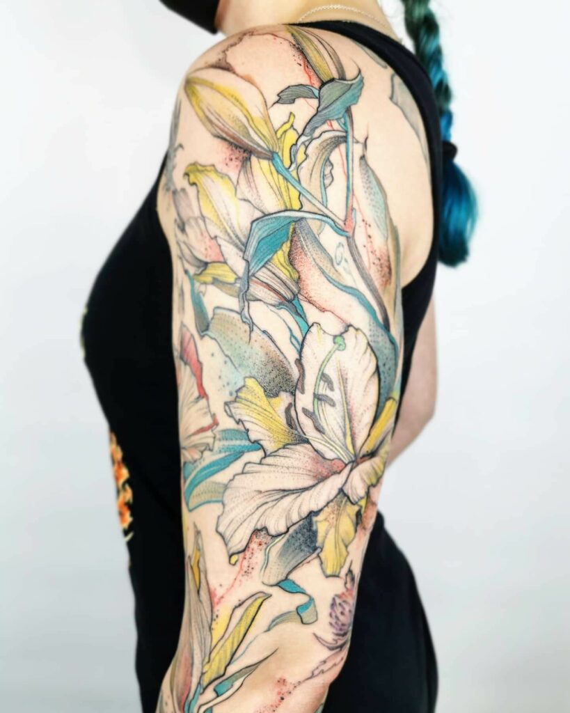 Lily Flower Sleeve Tattoo Idea