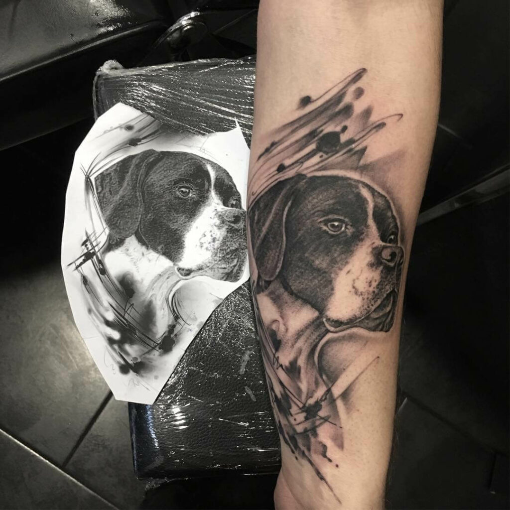 Black And White Tattoo Of German Shorthaired Pointer Dog