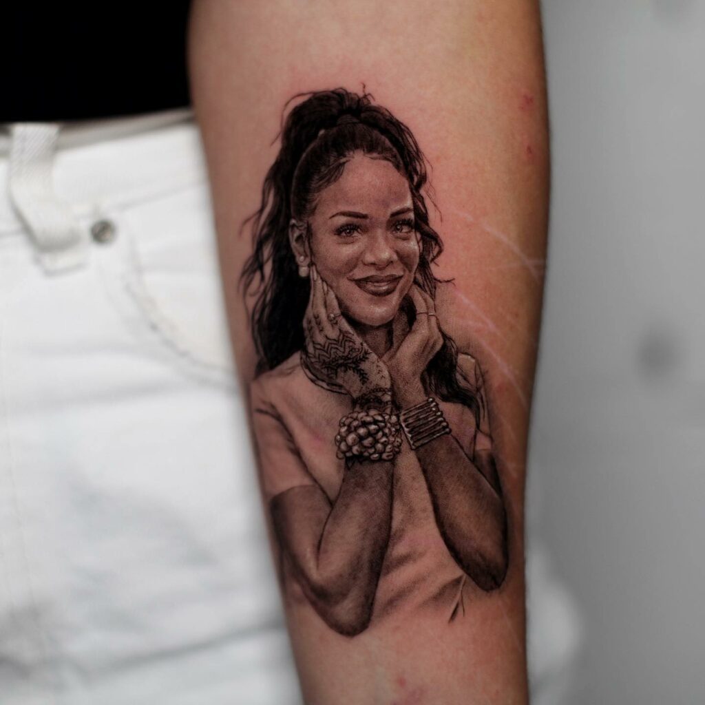 Rihanna's Portrait Tattoo On Forearm