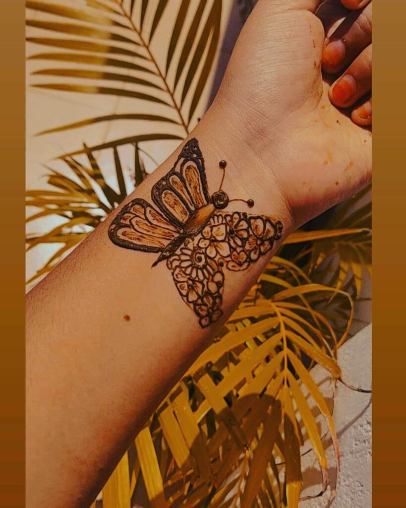Flowers And Butterfly Henna Tattoo