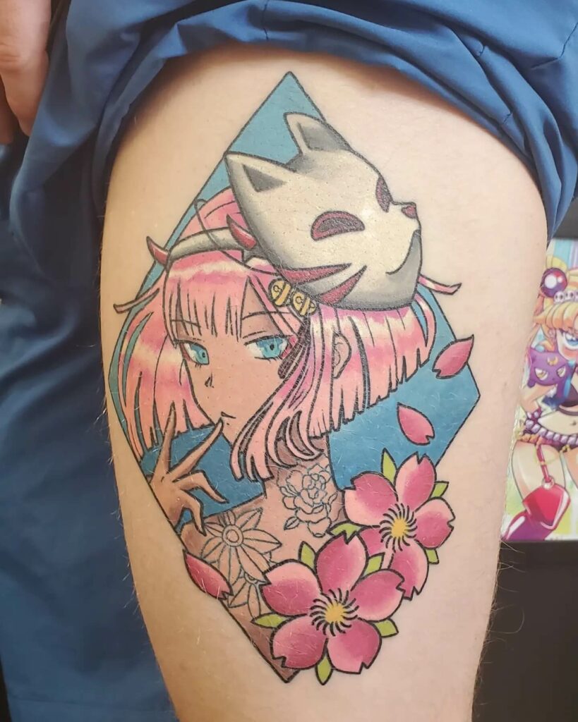 Aesthetic Oriental Zero-Two Mask Tattoo