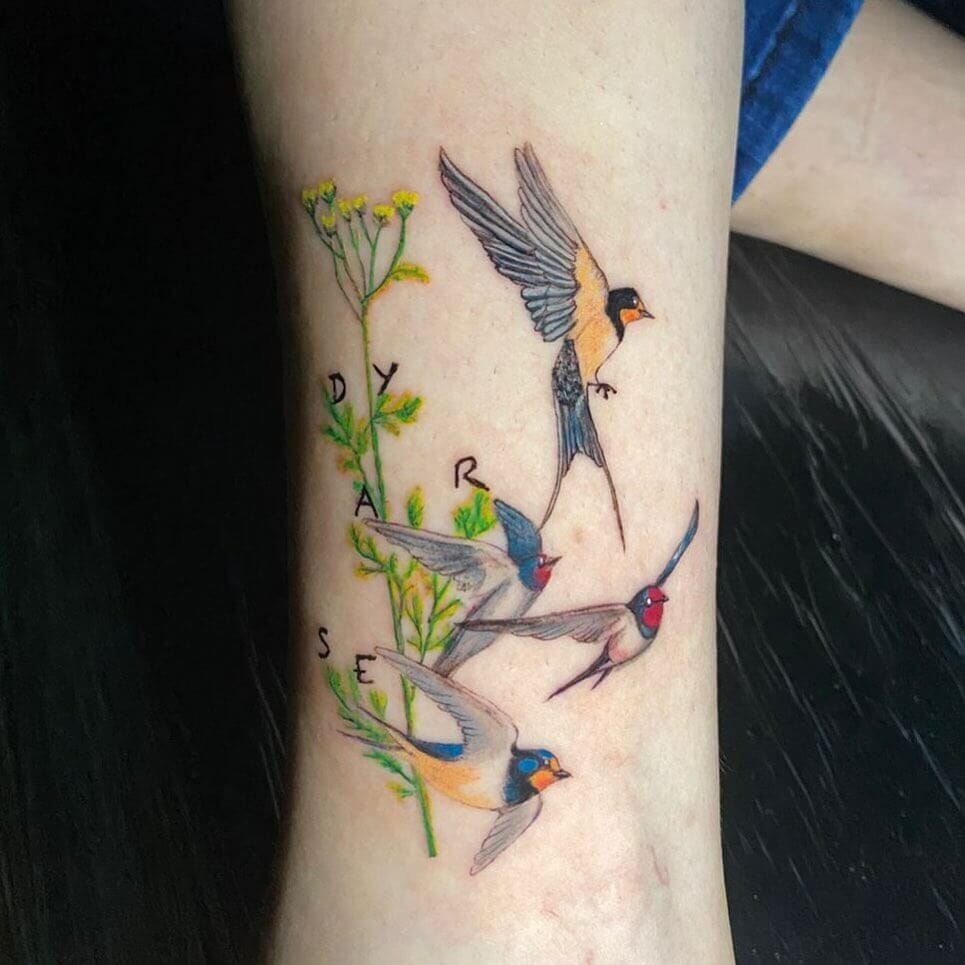 Hummingbirds Tattoo With Alphabets