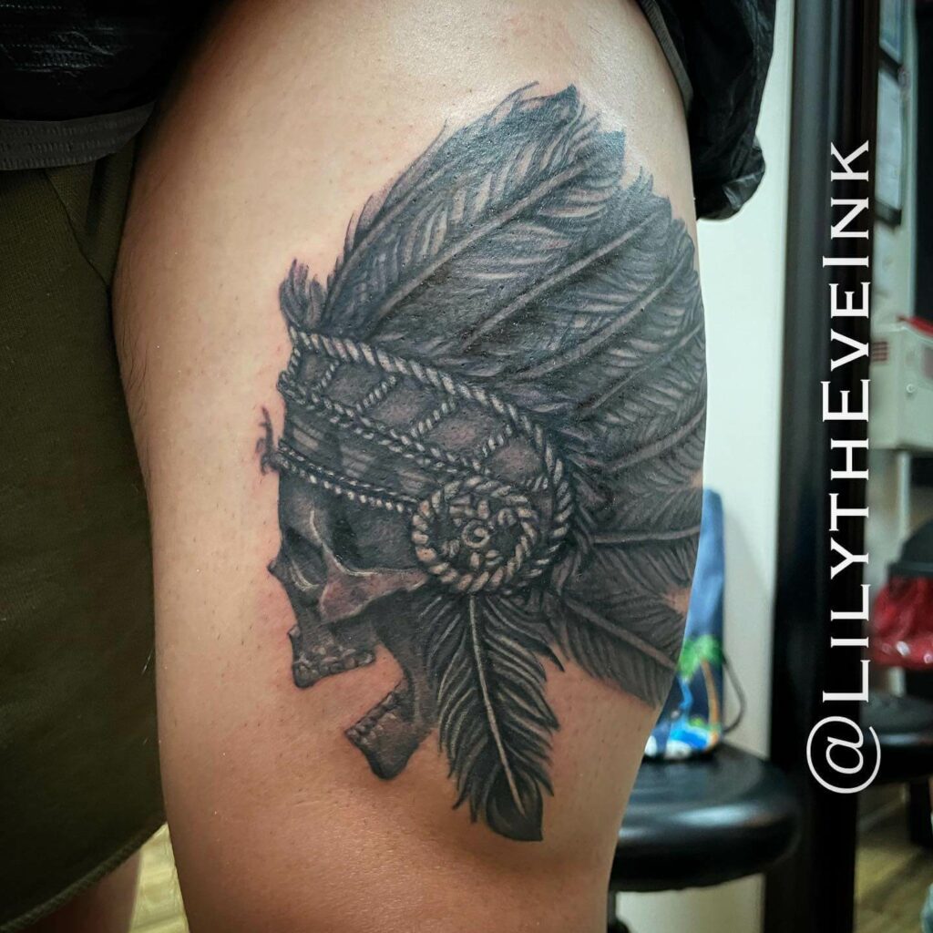 Feather Tribal Skull Tattoo Ideas On Hand