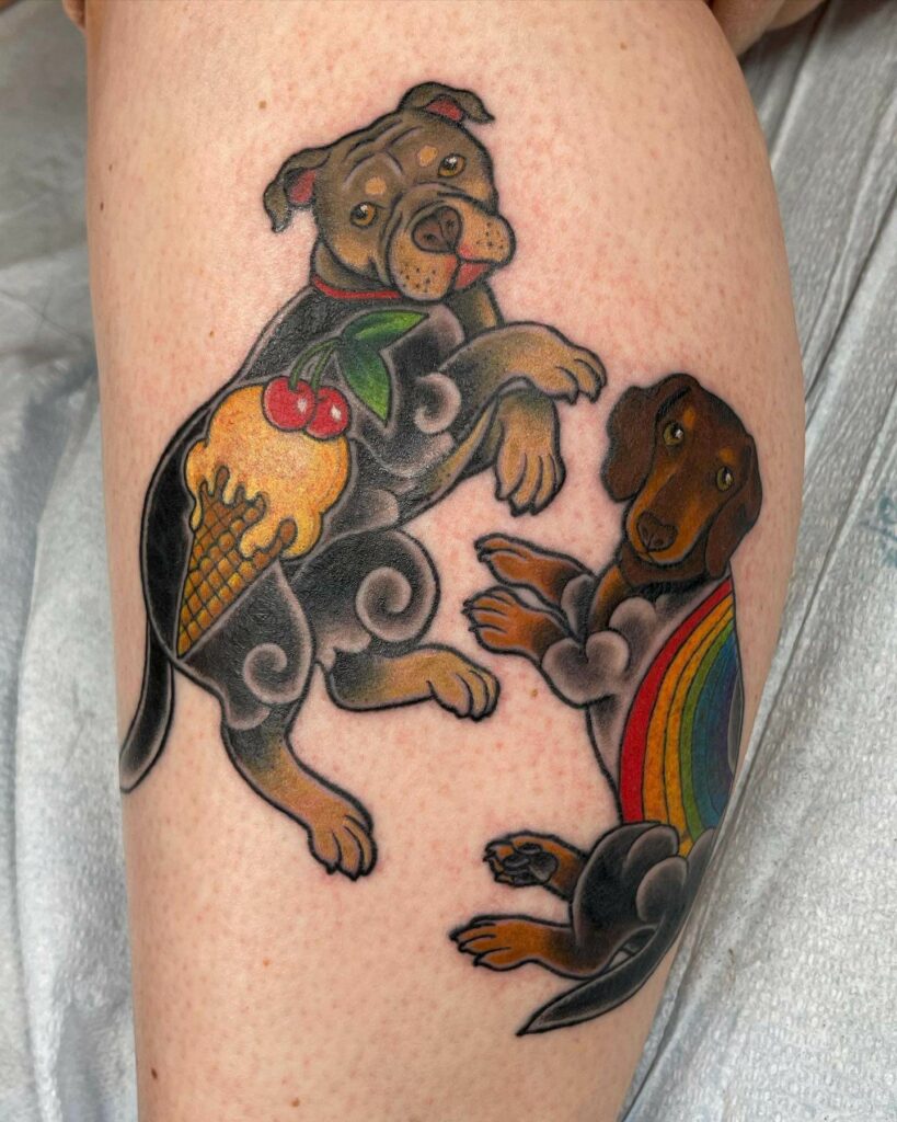 Wiener Dog And Bull Dog Tattoo