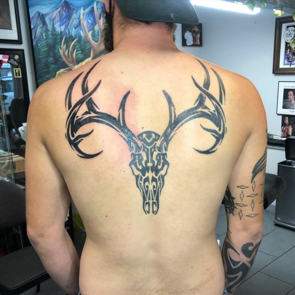 Tribal Elk Skull Tattoo