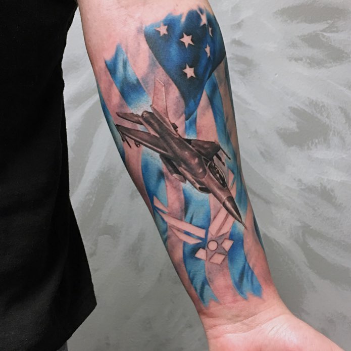 Air Force Badge with Parachute and Plane Tattoo