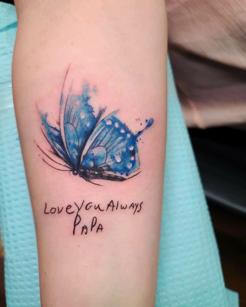 Blue In Loving Memory Meaningful Small Butterfly Tattoos