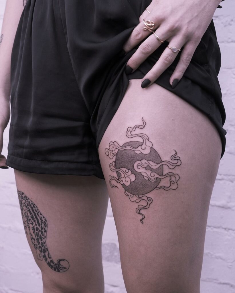 Thigh Clouds Tattoo