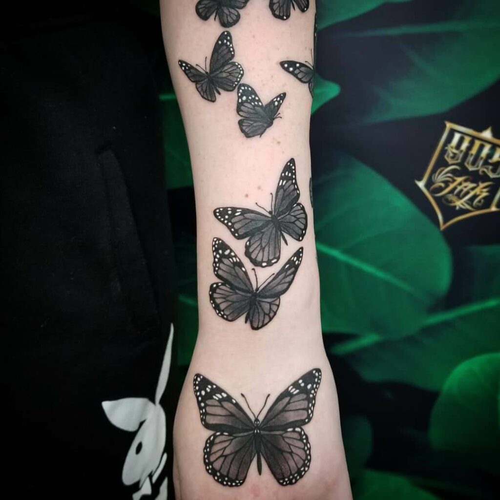 Dark Shaded Butterfly Tattoos