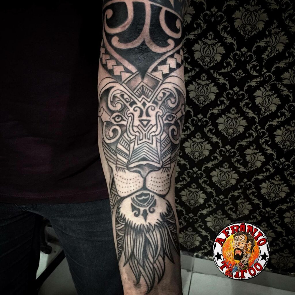 Full Sleeve Tribal Lion Tattoos