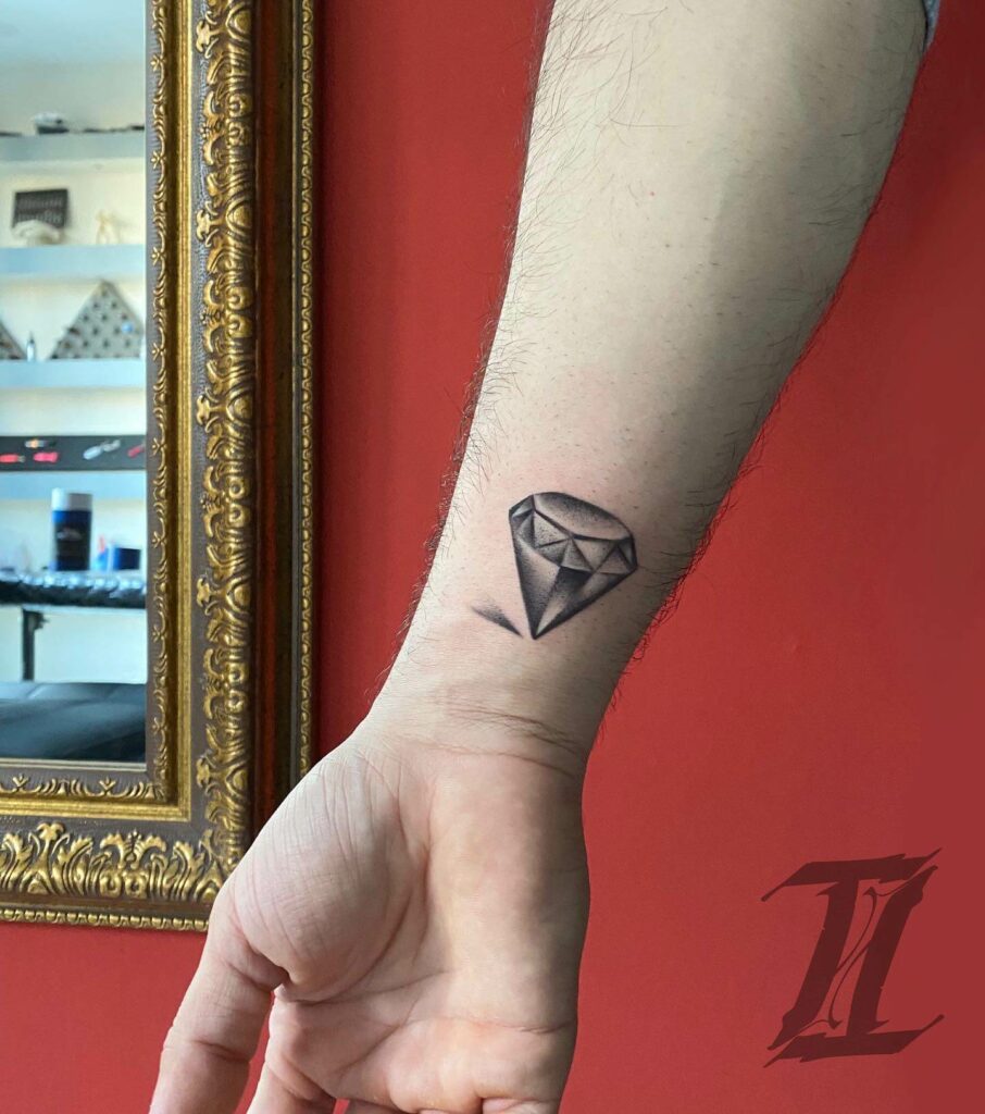 Right Wrist Pencil Art Diamond Tattoo Design