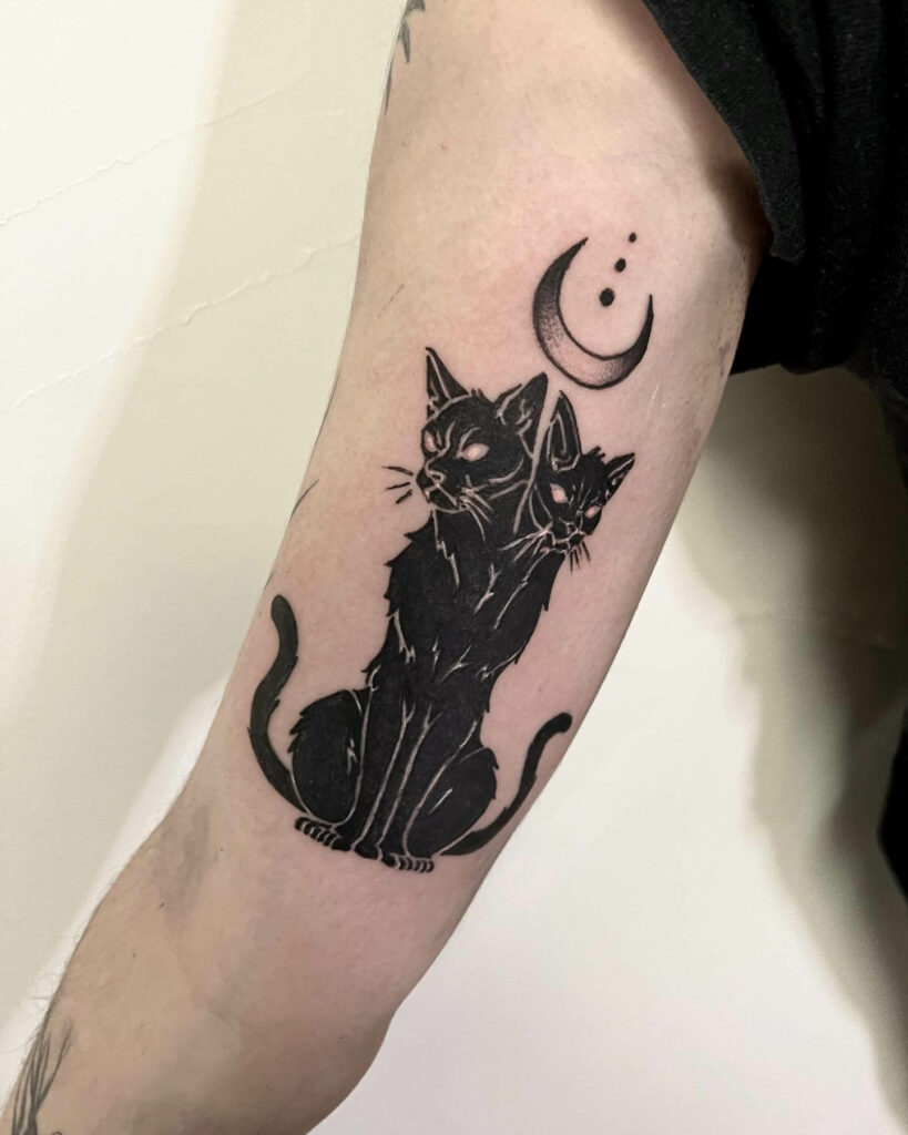 Black Cat With Two Heads Tattoo