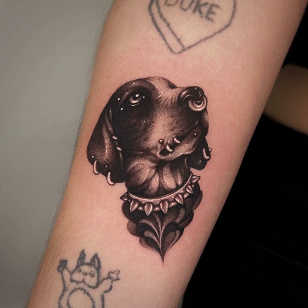 Dog With Body Piercing Cool Tattoo