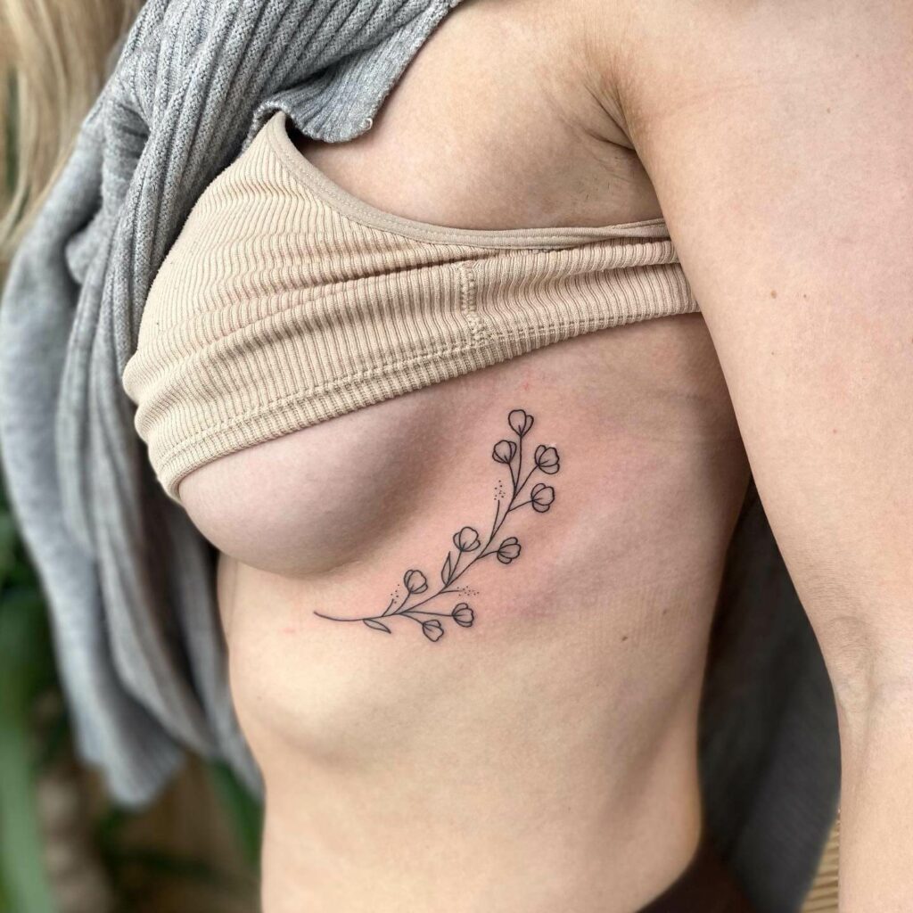 Simple And Soft Flower Side Boob Tattoos