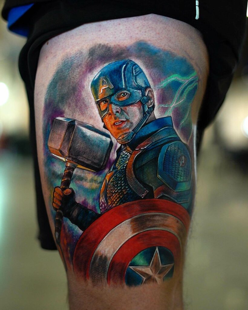 Captain America Realistic Addictions In Ink Tattoo
