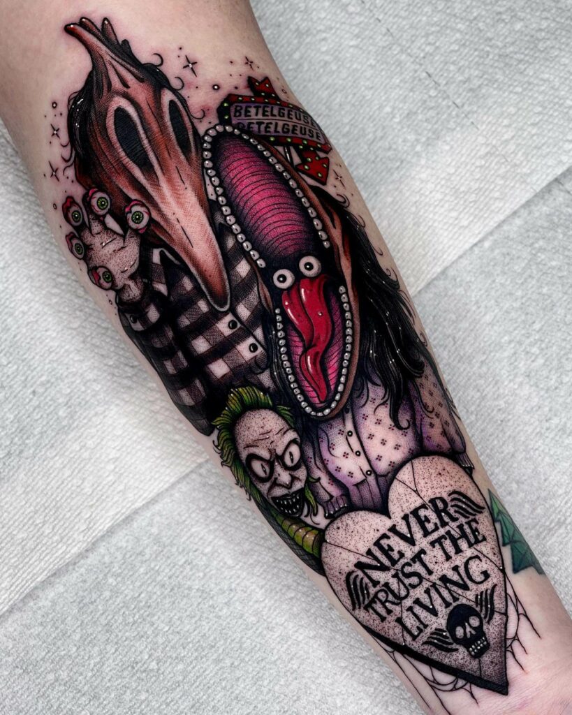 Creepy Beetlejuice Half Sleeve Tattoo Designs